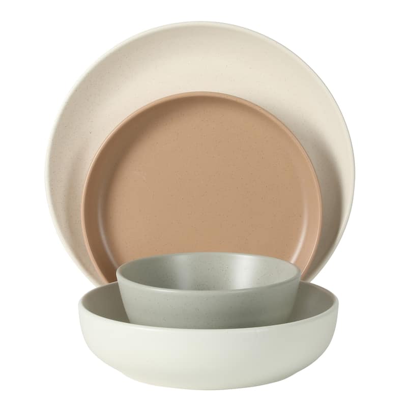 Gibson Elite Leeds Court Plates and Bowls Sets, 16-Piece Stoneware Dinnerware Sets, Round Speckle Reactive Glaze Dish Set