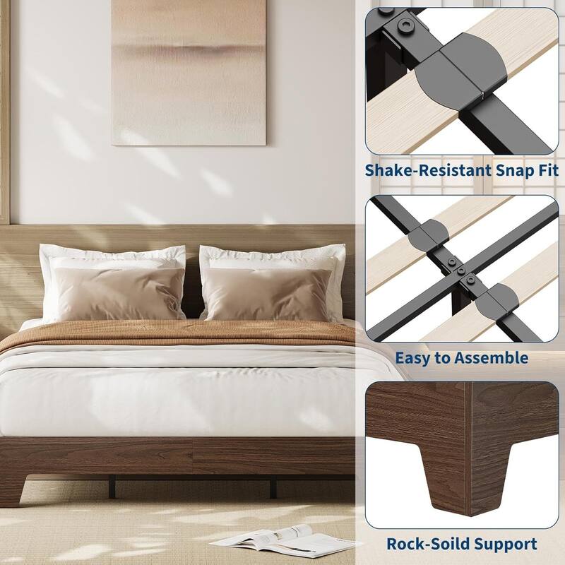 Wood Platform Bed Frame, with Strong Wooden Slats