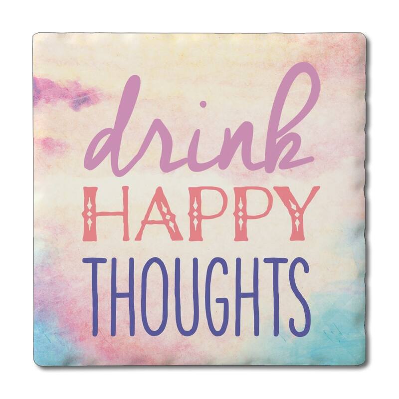 Thoughts 4 Pack Absorbent Stone Coasters with Cork Backing 4" Square Made in The USA Absorbent Wipes Clean - Multi