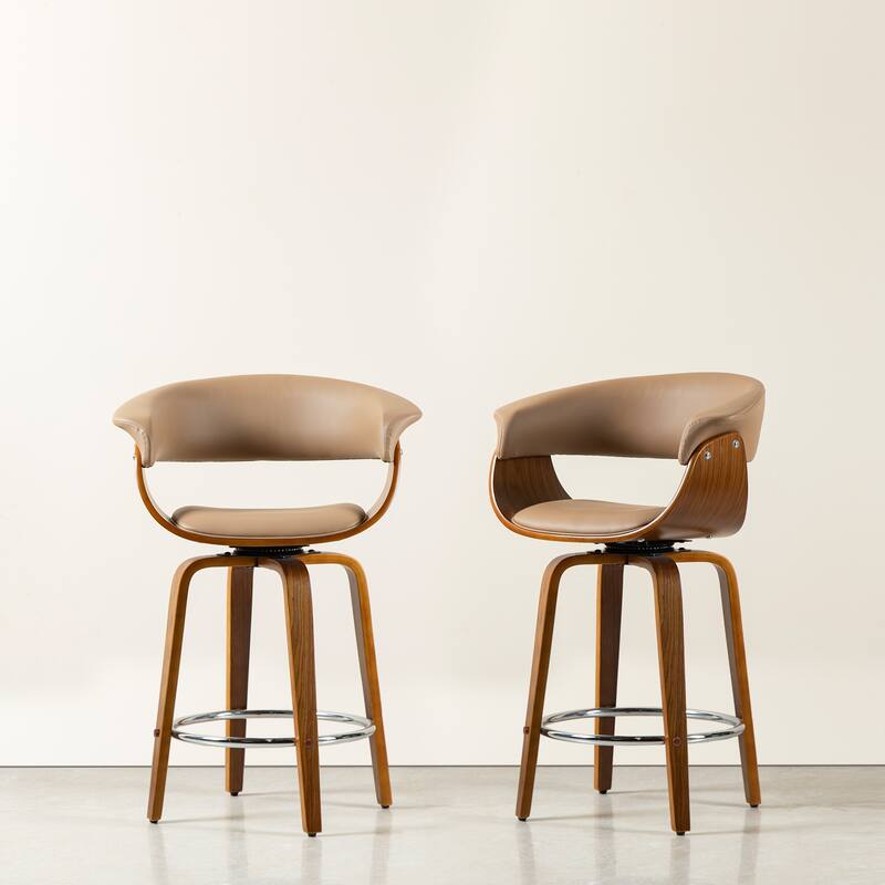 Glitzhome Set of 4 Modern Counter or Bar Height Faux Leather Swivel Pub Stools