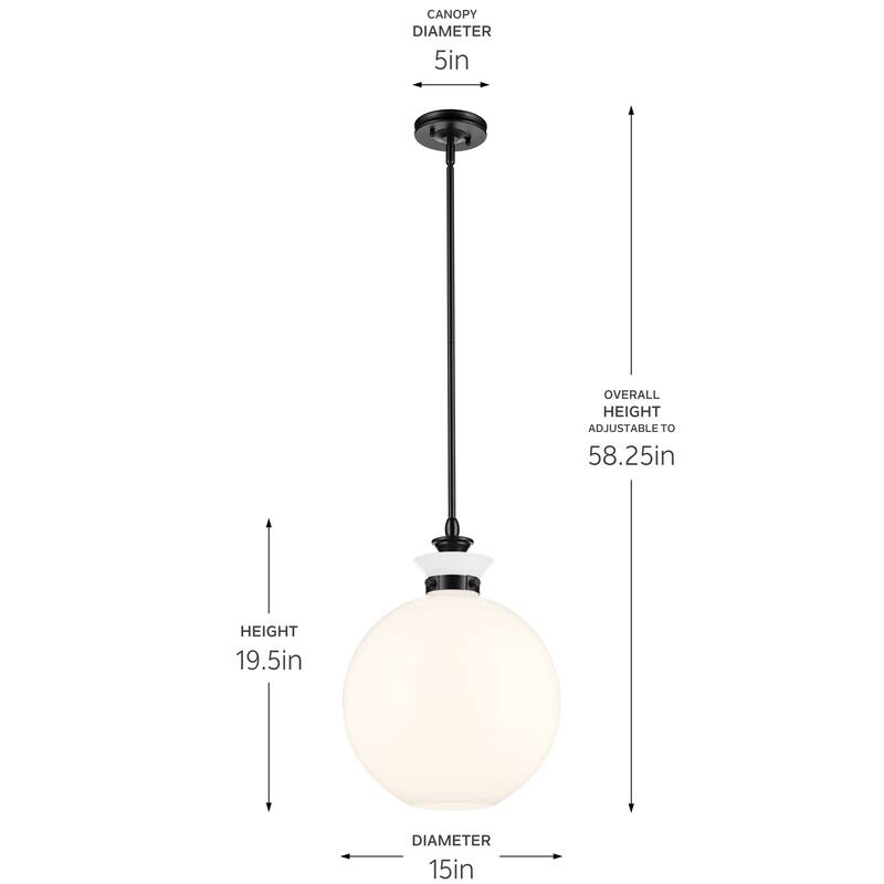 Kichler Lighting Laria 15 Inch 1 Light Pendant with Opal Glass in Black