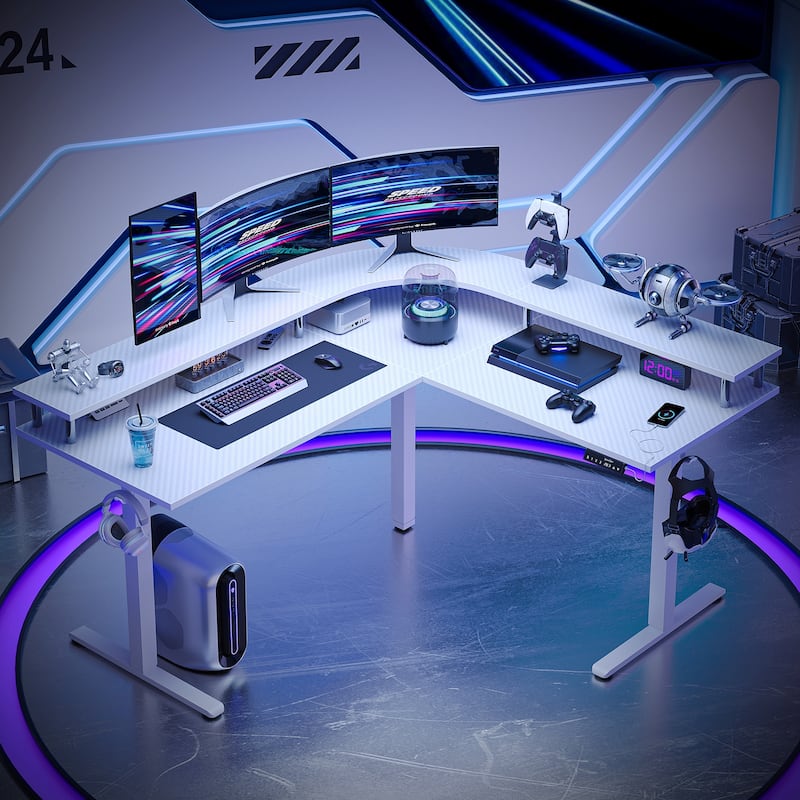 63" L Shaped Standing Desk Gaming Desk with Adjustable Height Ergonomic Monitor Stand Corner Desk