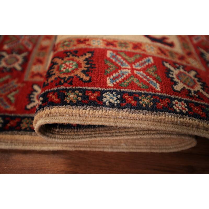 Geometric Kazak Accent Rug Hand-Knotted Wool Carpet - 2'0" x 3'0"