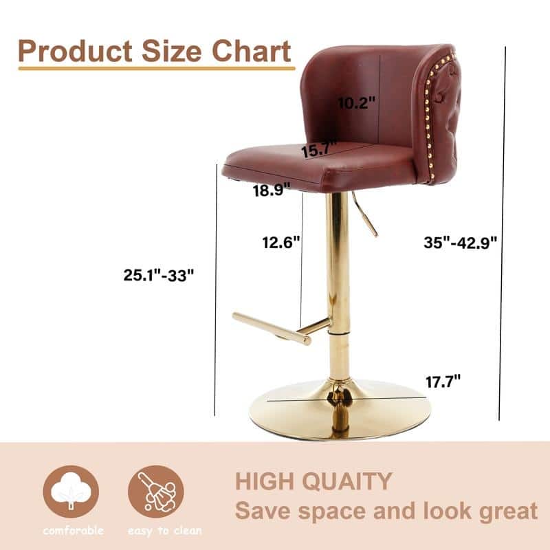 Modern Upholstered Swivel Adjusatble Height Leather Barstools Set of 2