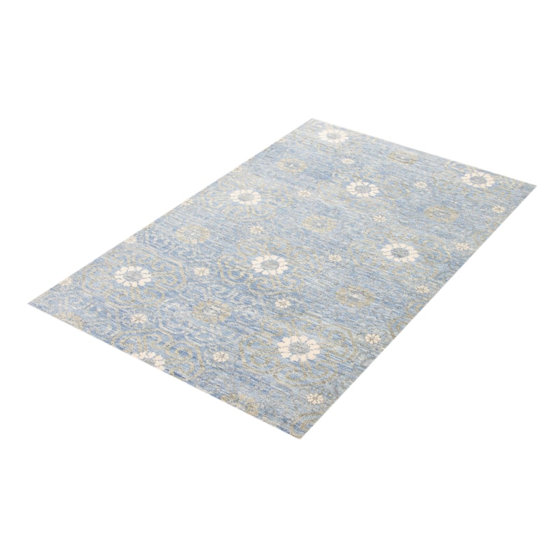 ECARPETGALLERY Hand-knotted Mystique Blue Wool Rug - 4' 1" x 6' 1"