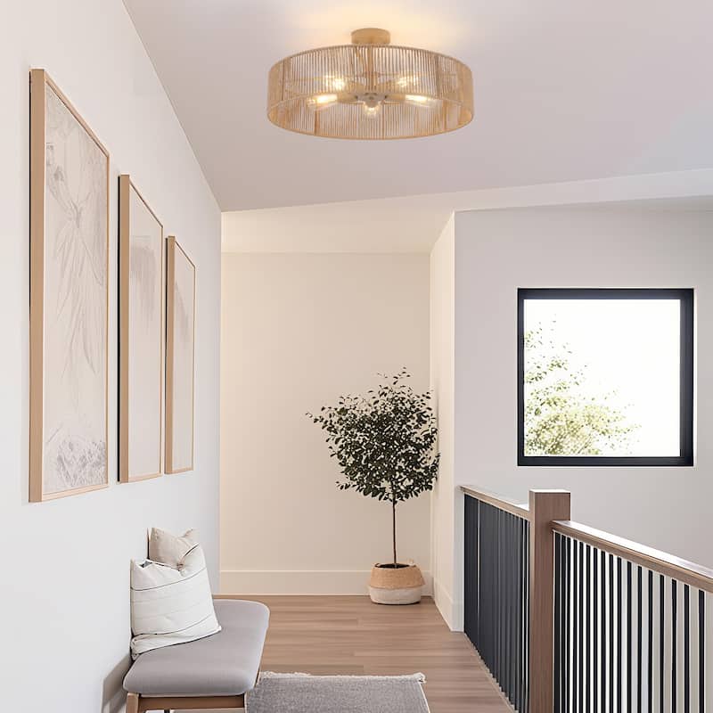 5-Light Rattan Semi Flush Mount Light - Walnut