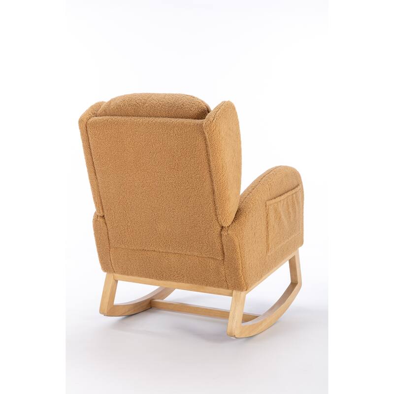 Khaki Modern 38" High Back Upholstered Rocking Chair with Wood Legs and Packet