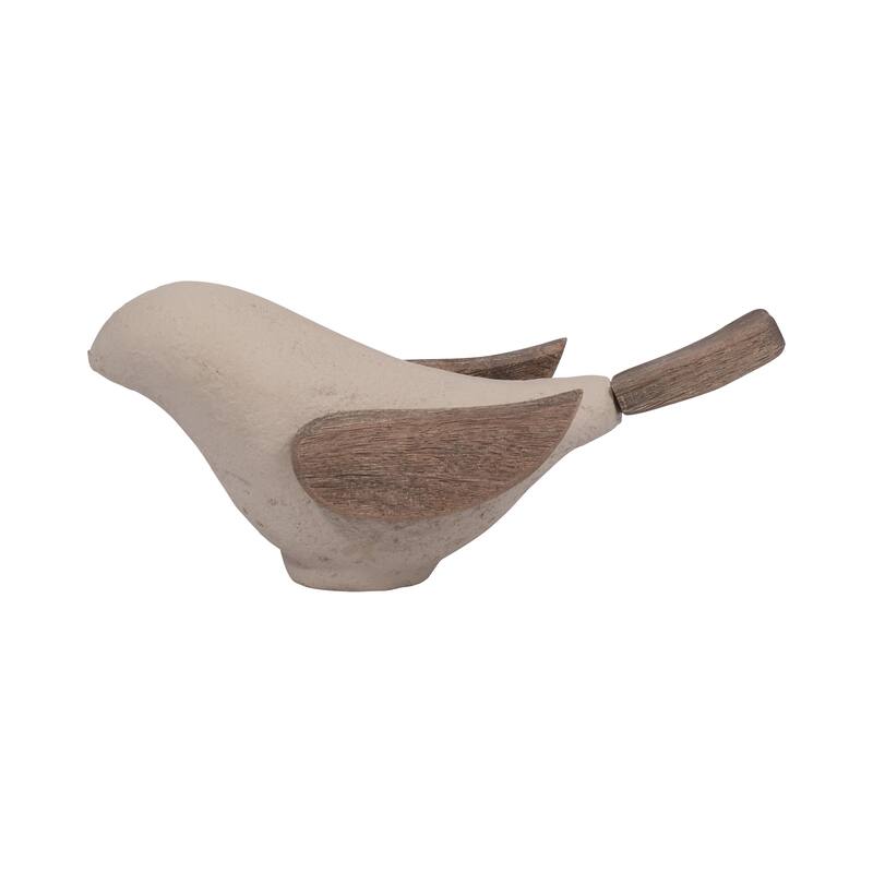 Sagebrook Home 9" Ecomix Bird Sculpture - Elegant Mango Wood Base, Transform Your Space with Artistic Flair - 9" x 4" x 4" - Ivory/beige