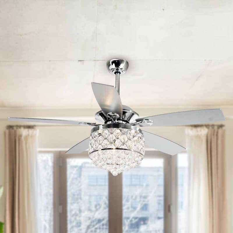 Chrome/ Crystal 4-light Chandelier/ Ceiling Fan with Remote