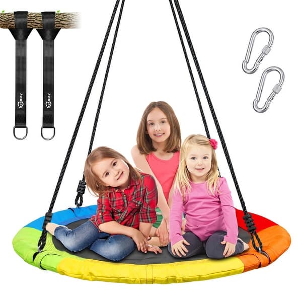 slide 2 of 27, 40'' Trekassy 700lb Saucer Tree Swing for Kids Adults 900D Oxford Waterproof with 2pcs Tree Hanging Straps Red