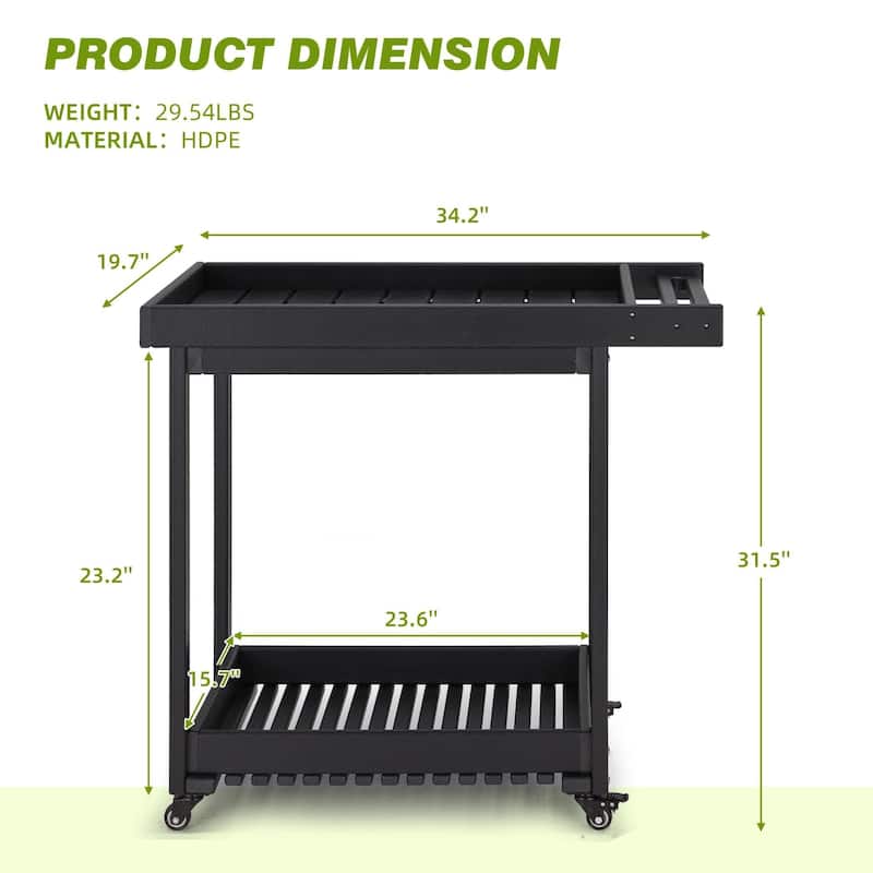 EROMMY Rolling Kitchen Island Cart with Storage, 2-Tier Mobile Outdoor Kitchen Cart on Wheels, Black HDPE Utility Serving Table