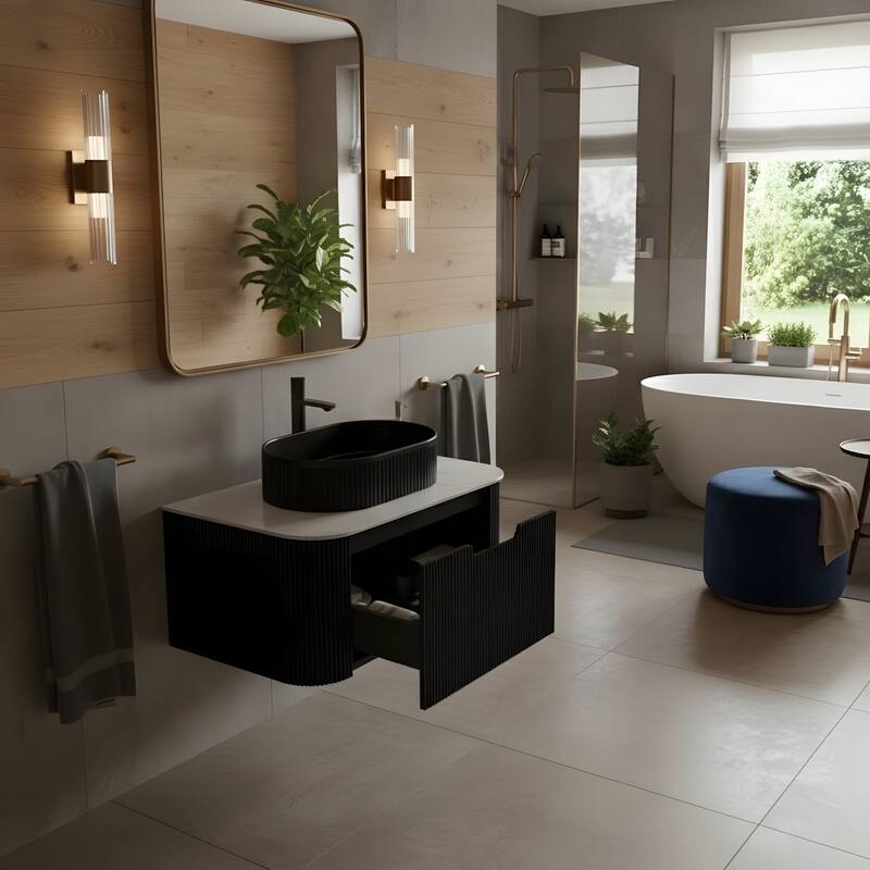 Wall Mounted Bathroom Vanity with Black Oval Ceramic Basin