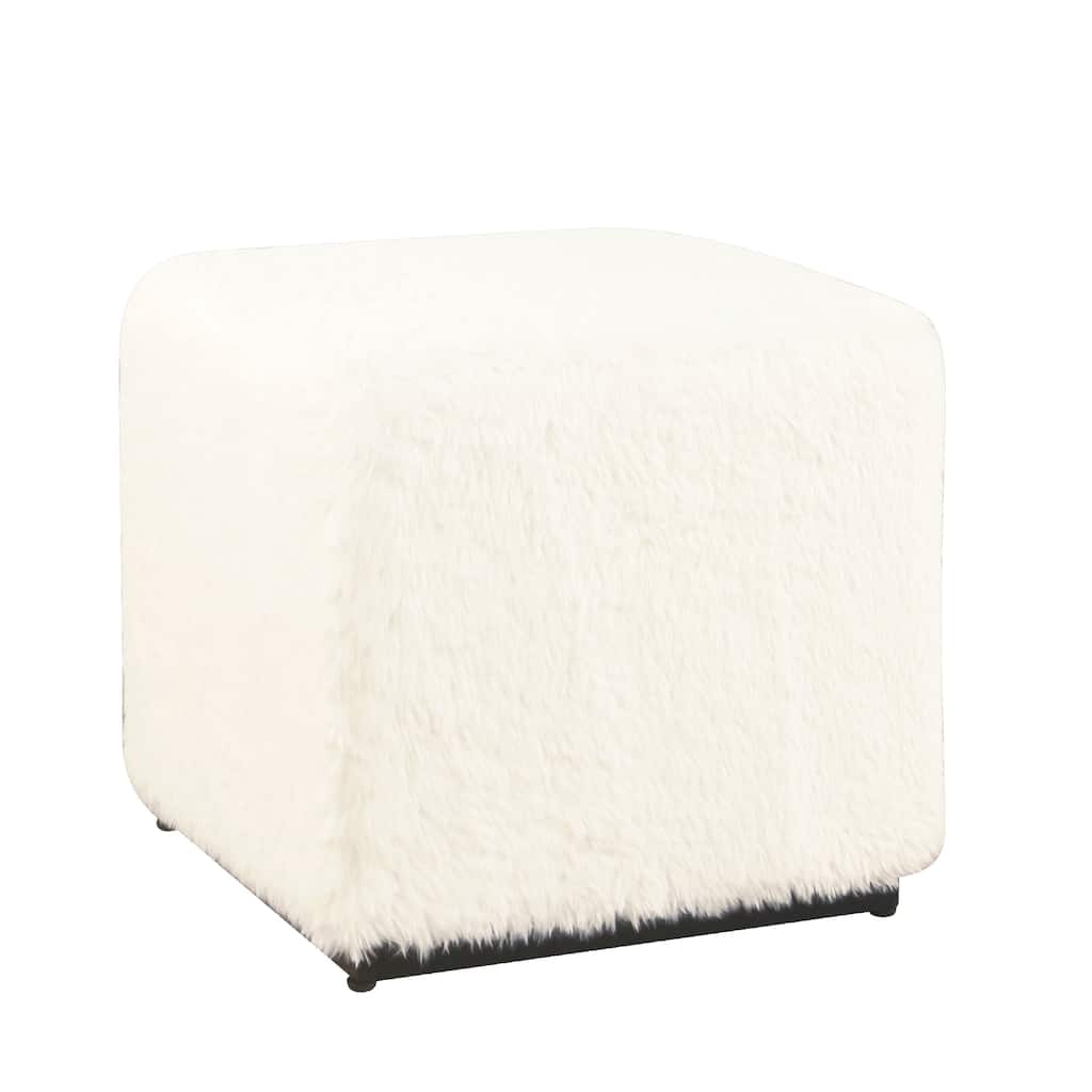 Lev Accent Ottoman, Square Cube SIlhouette with White Faux Fur 16 Inch