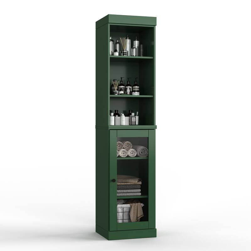 Palace Imports 100% Solid Wood 16.5" Bathroom Storage Cabinet with Clear Glass Doors and Adjustable Shelves