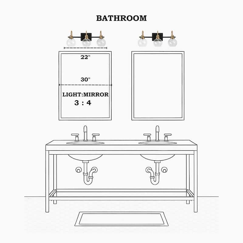 Black Gold 3-Light Bathroom Vanity Light Modern Wall Sconces with Globe Glass