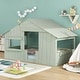 preview thumbnail 11 of 38, Wood House Bed with Roof & Door, Window and Guardrail Light Green - Twin