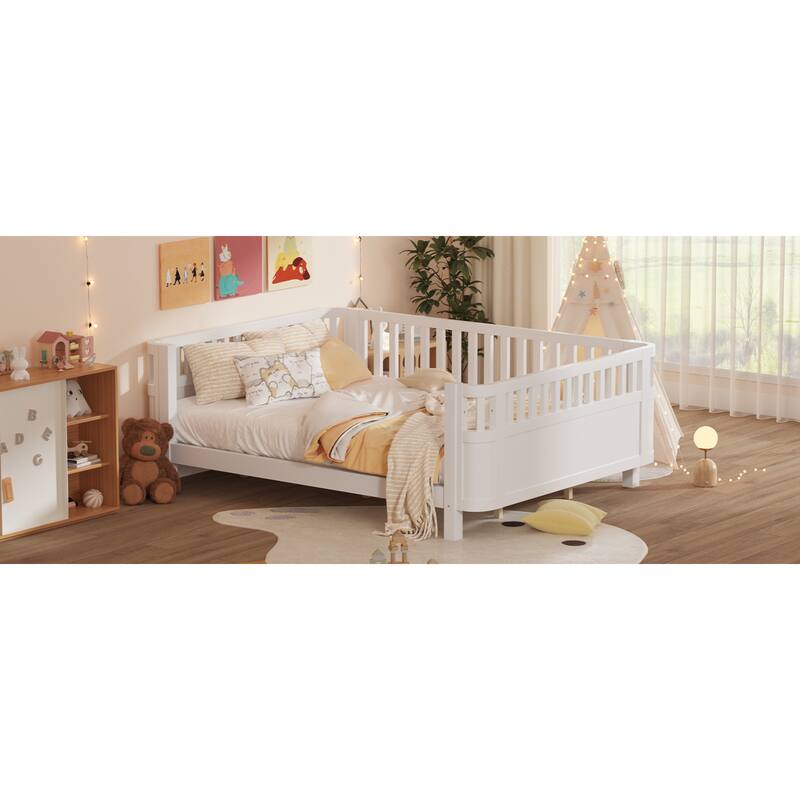 Roomfitters Queen Platform Bed, Low Profile Slatted Daybed with Wooden Frame and Removable Guardrails for Bedrooms