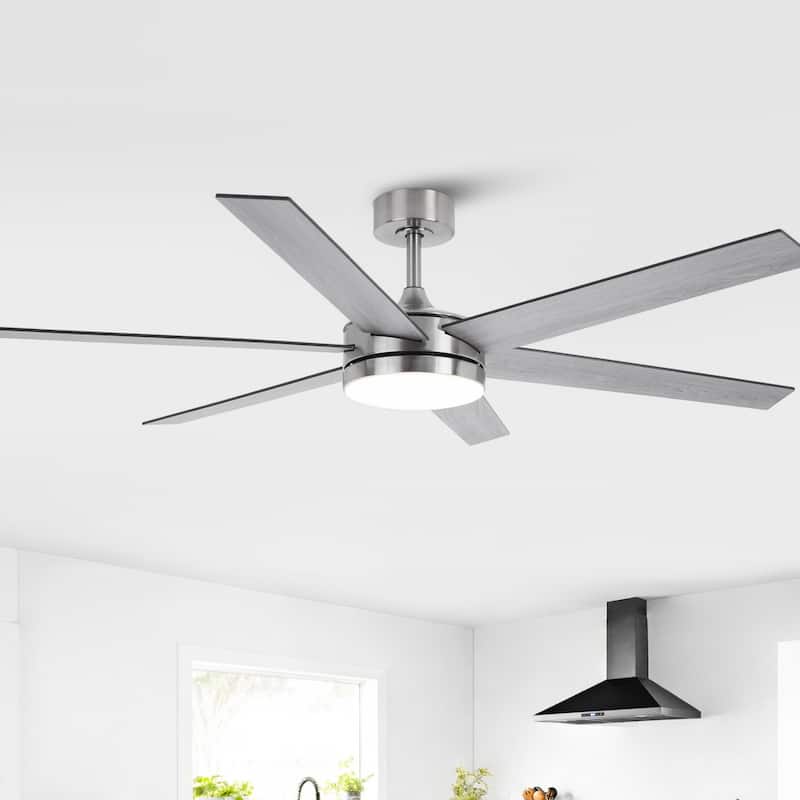 60-in Modern Brushed Nickel Wood Large Remote Indoor Smart Ceiling Fan with Light and APP