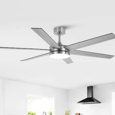 60-in Modern Brushed Nickel Wood Large Remote Indoor Smart Ceiling Fan with Light and APP