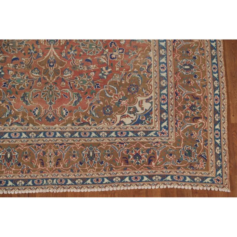 Orange Traditional Mashad Persian Vintage Rug Handmade Wool Carpet - 6'3"x 9'0"