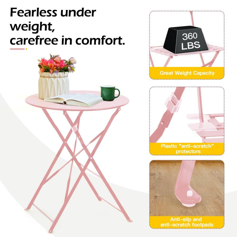 Outdoor 3-Piece Bistro Set, Foldable Patio Dining Sets, Rust-Resistant, Lightweight, Easy to Clean, for Balcony, Garden, Pool