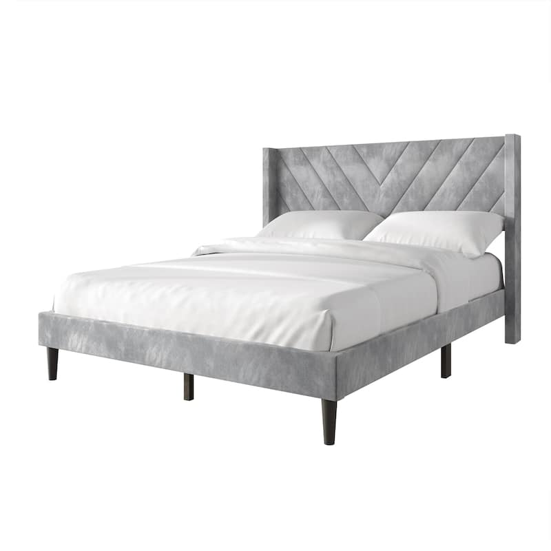 CraftPorch Sophisticated Wingback Upholstered Velvet Bed