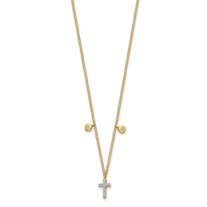 Curata 14k 0.052 CTW Diamond Faith Cross Necklace, 16"