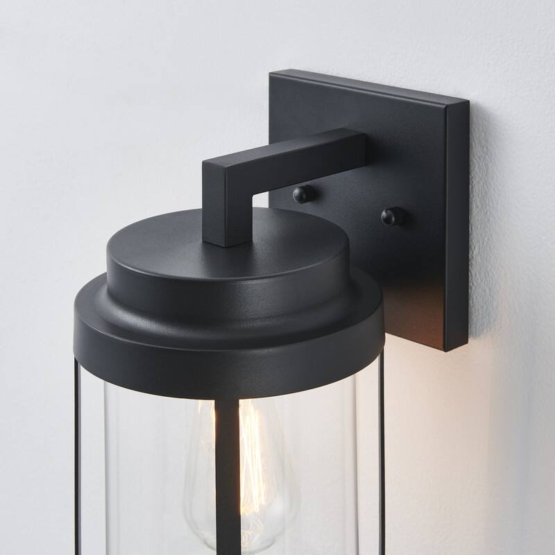 KAWOTI 13.63" Cylindrical Outdoor Wall Sconce Black - W6.5" x E7.9" x H13.63"