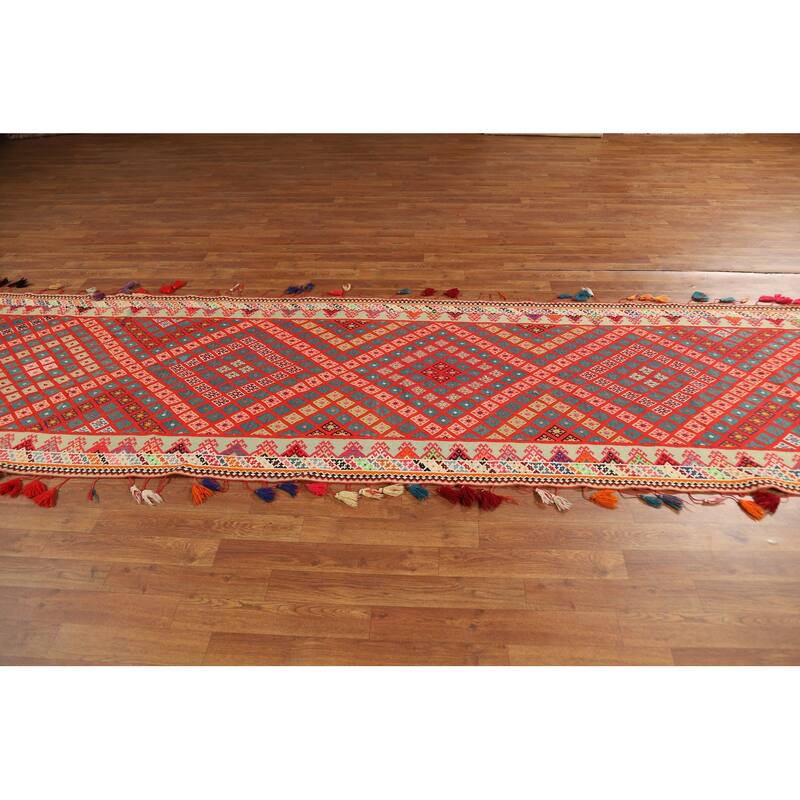 Pre-1900 Antique Vegetable Dye Kilim Persian Runner Rug - 3'2"x 17'1"