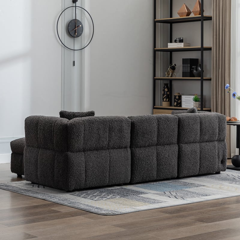Sectional Sofa Couch with Two USB Ports, a Movable Storage Ottoman, and Two Lumbar Pillows for Living Room