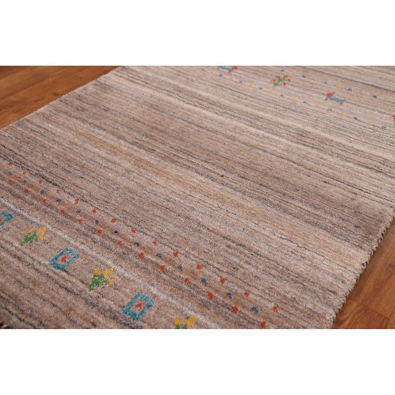 Little Animals Brown Gabbeh Indian Runner Rug Handmade Wool Carpet - 2'6"x 9'9"