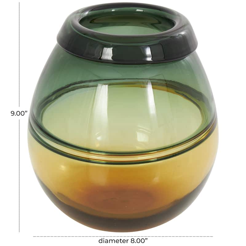 Glass Handmade Ombre Decorative Vase with Yellow Base - Green - Roche River Decor