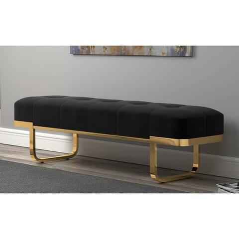 Alexandria Modern Design Black Velvet Upholstered Accent Bench with Gold Metal Legs