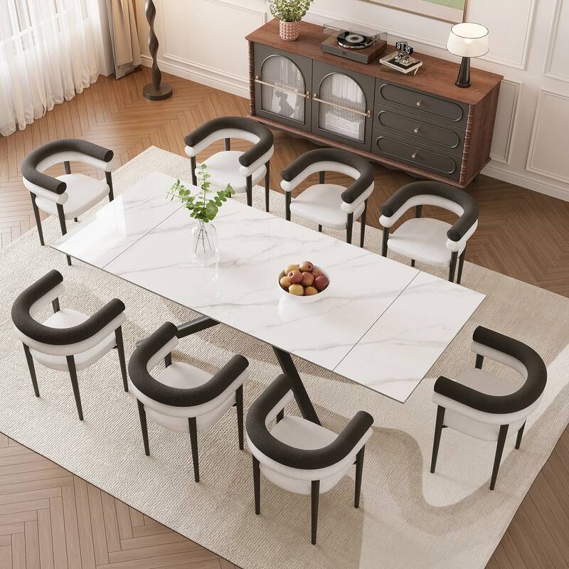 102.36 Inch Extendable Rectangular Sintered Stone Dining Table Seat For 8-10