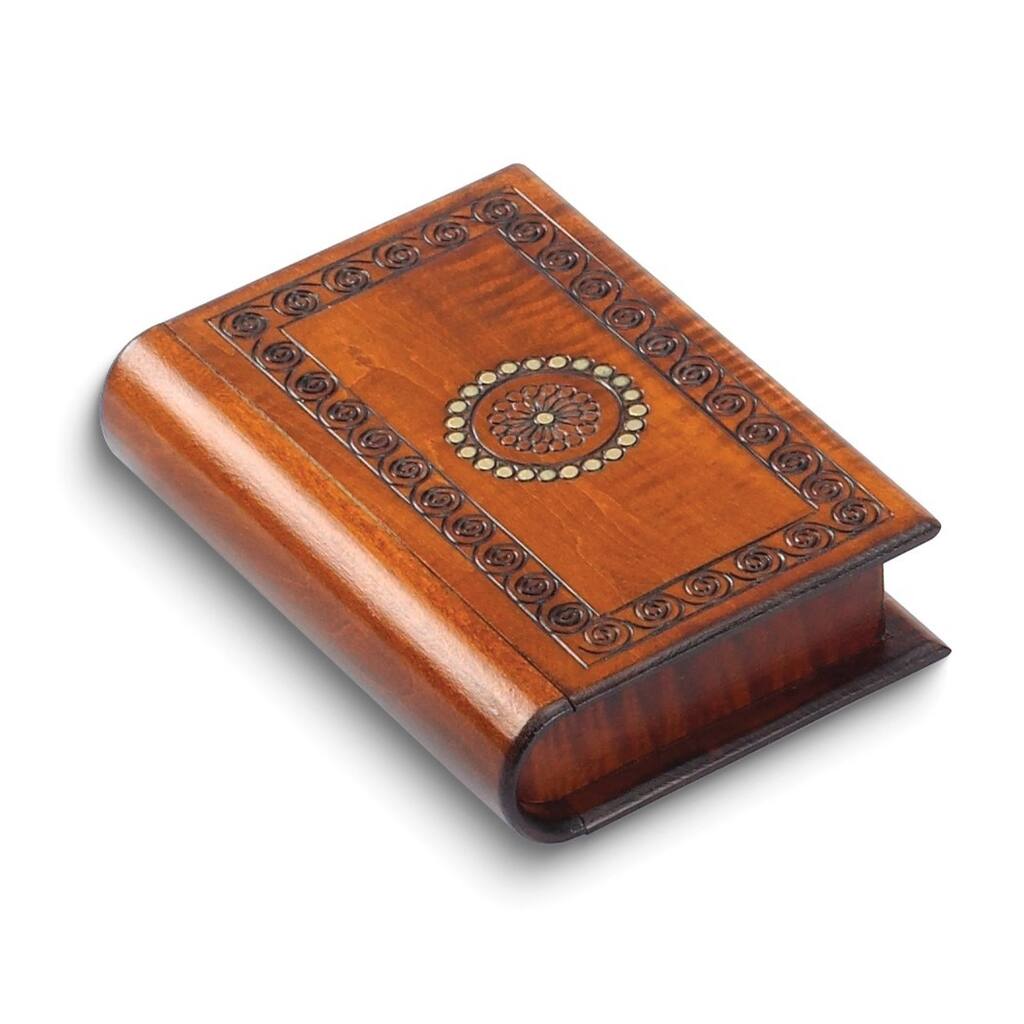 Curata Handcrafted Solid Wood Carved Book-Shaped Secret Puzzle Box