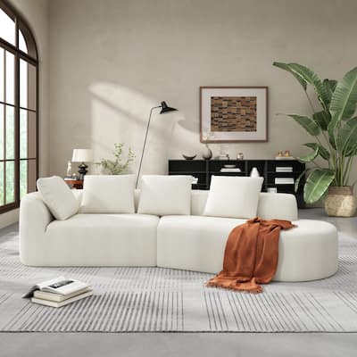 116" Modern Curved Sectional Sofa with High-Density Fully Compressed Sponge and Chaise Lounge, Pearl Upholstery, 2-Piece Set