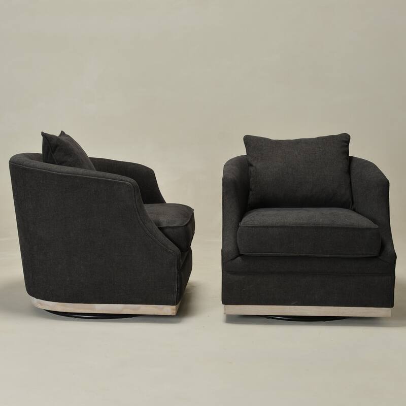 KINWELL 31" Wide Linen Fabric Upholstered Swivel Barrel Accent Chair