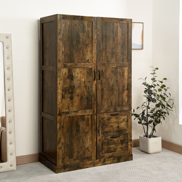 40" Extra-Wide Storage Cabinet, 71" Tall Pantry with Shelves & Drawers - Rustic Brown