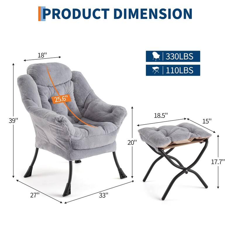 2Pcs Lazy Chair with Ottoman, Modern Lounge Accent Chair,Leisure Sofa Armchair with Footrest,Reading Armchair