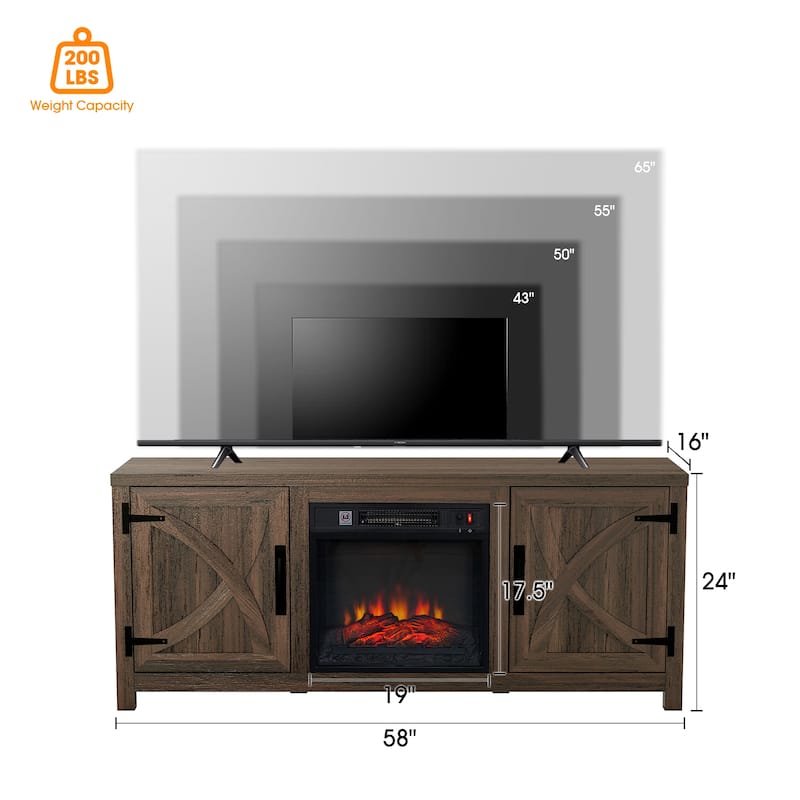 58-Inch Farmhouse Electric Fireplace TV Stand with Storage Cabinets and Adjustable Shelves