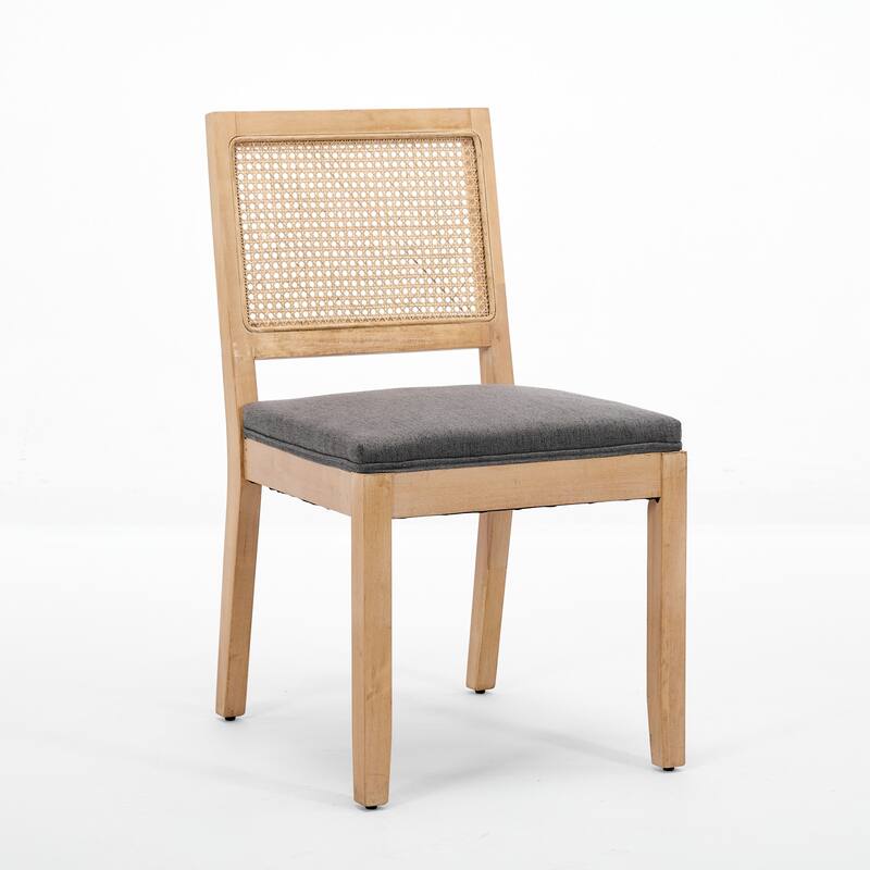 Roomfitters Rattan Dining Chairs Set of 2, Mid-Century Farmhouse Kitchen Chairs with Cane Back and Linen Upholstery