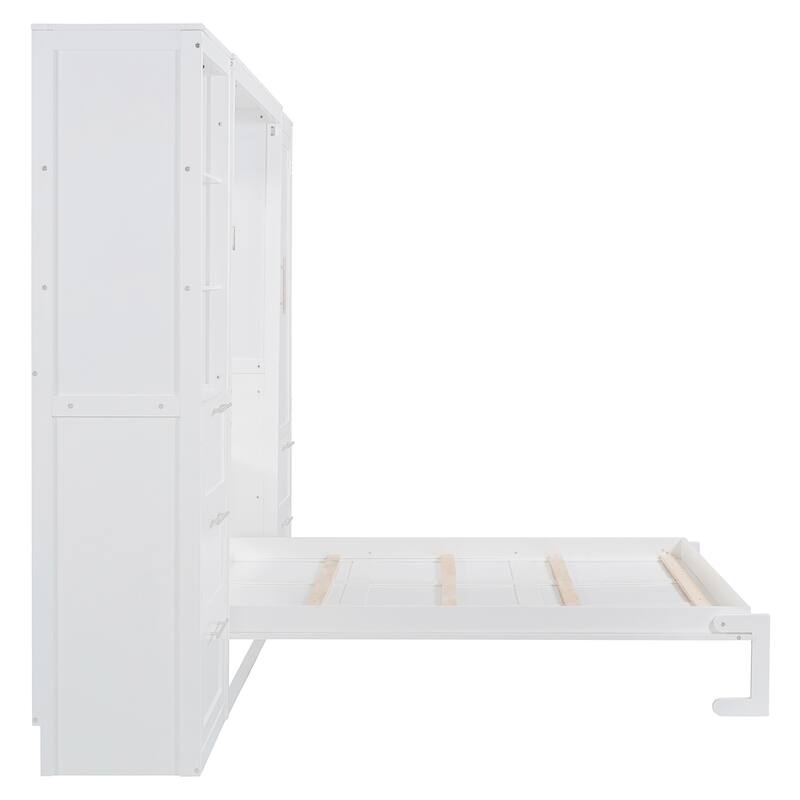 Roomfitters Queen Size Wall Murphy Bed with Closet, Shelves & Drawers
