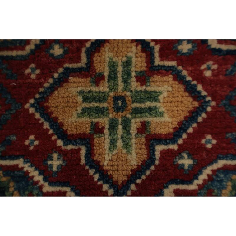 Hand Knotted Oriental 100% Wool Carpet Traditional Geometric Red Kazak Area Rug - 2' 11'' X 2' 0''