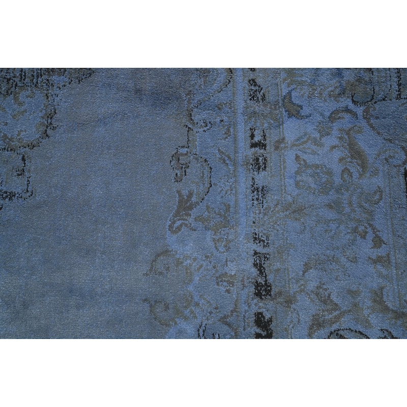 Machine Made Oriental Polyester Carpet Traditional Medallion Navy Blue & Blues Tabriz Area Rug - 7' 5'' X 5' 2''