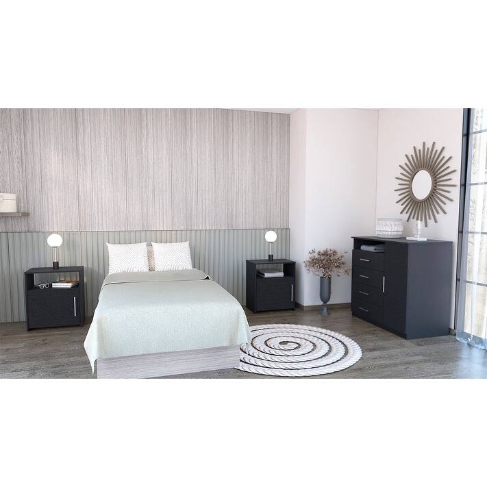 Solon 3 Piece Bedroom Set, Rioja 4 Drawer Dresser + 2 Omaha Nightstands