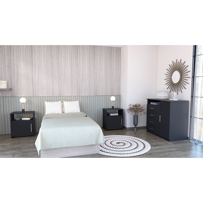 Solon 3 Piece Bedroom Set, Rioja 4 Drawer Dresser + 2 Omaha Nightstands