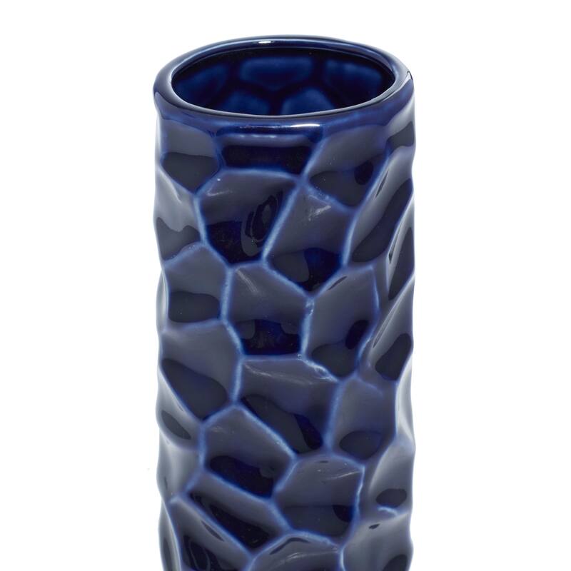 CosmoLiving by Cosmopolitan Sleek Ceramic Glam Vase with Varying Patterns (Set of 3) - Silver, Gold, Dark Blue, White