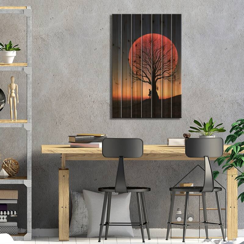Moon And Man II Print On Wood by Abdullah Evindar - Multi-Color