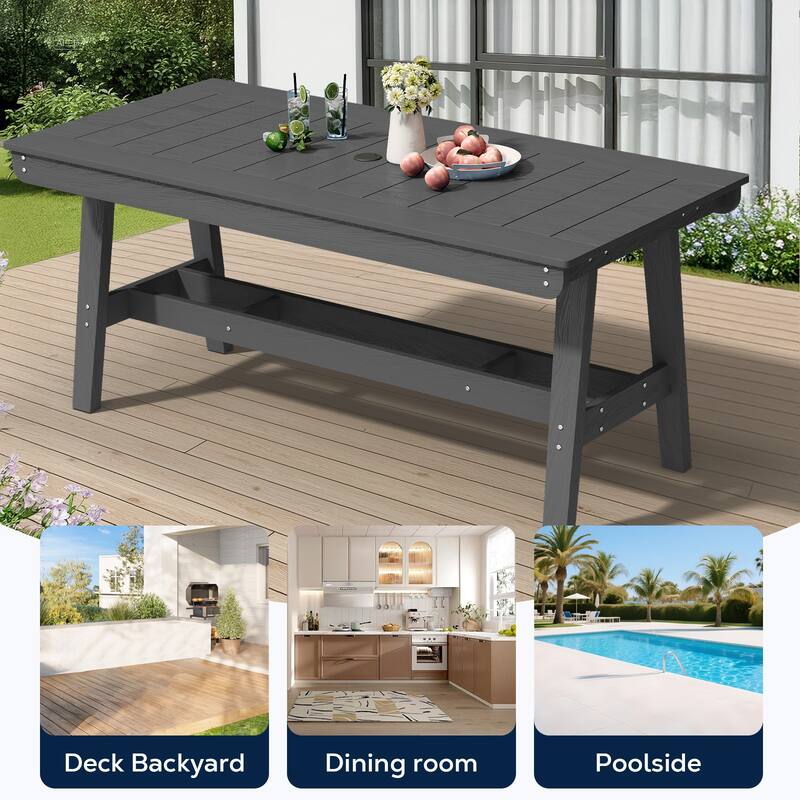 67.91in HDPE Rectangular Patio Dining Table with Umbrella Hole for 4 to 6 People - N/A