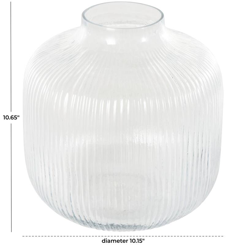 Glass Short Round Ribbed Fluted Vase - Clear - Roche River Decor